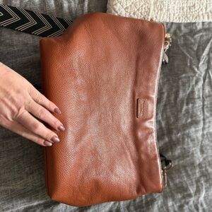 Textured Tan Leather Shoulder Bag